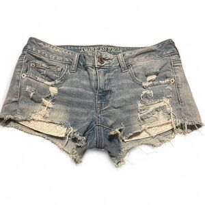 American Eagle Outfitters Light Blue Distressed Jean Shorts